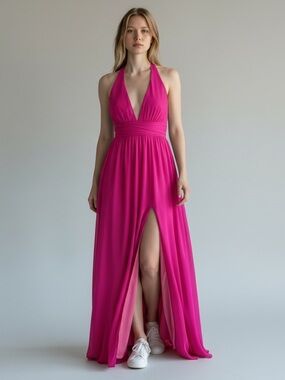 Speechless Hot Pink Halter Maxi Dress | Size 3 | Formal Prom Wedding Guest
